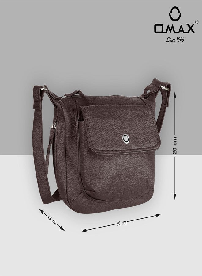 أوماكس حقيبة كتف كروس من الجلد الطبيعي الكامل الحبيبات من OMAX، حقائب نسائية كاجوال، حقائب سفر كبيرة السعة، حقائب كتف كروس بسيطة للنساء FL12 (بني) - Image 5